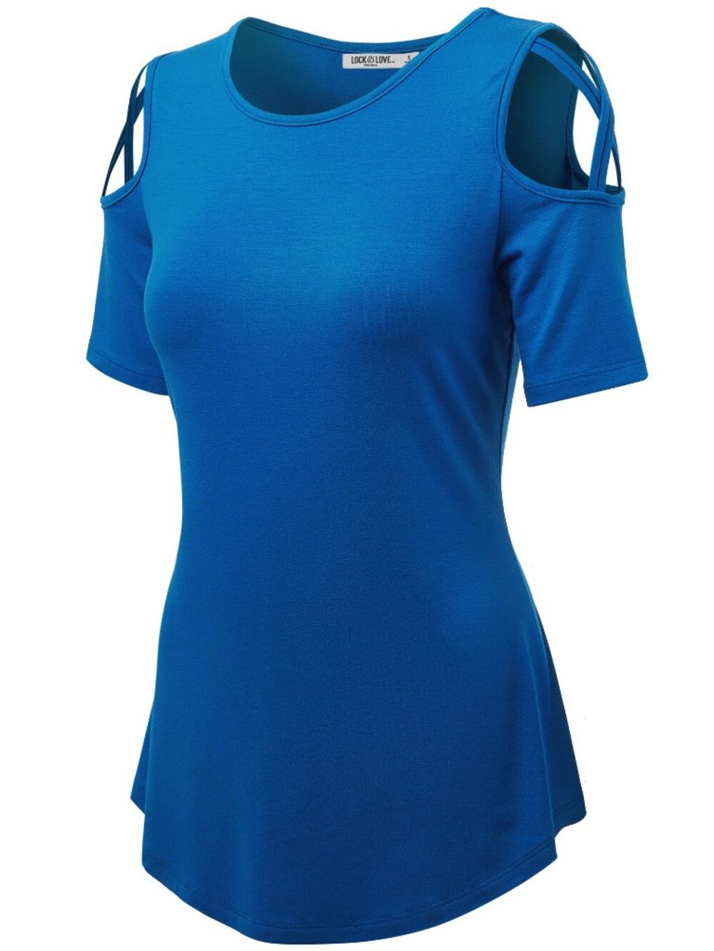 Short Sleeve Loose Open Shoulder Top - Royal Blue